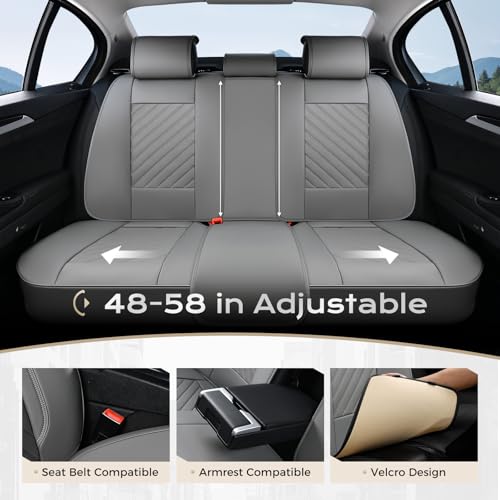 Image of Coverado Car Seat Covers Full Set 5 Pieces, Luxury Nappa Leather Seat Covers Universal Fit Waterproof Non-Slip Breathable Front & Back Automotive Seat Protectors for Cars, SUVs, Trucks