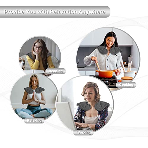 Microwavable Heating Pad for Neck and Shoulders, Extra Large Weighted Heated Neck Wrap Microwave with Moist Heat Reusable (Gray)