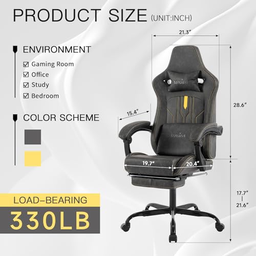 Image of Gaming Chair with Footrest Ergonomic Computer Chair Massage Lumbar Cushion, Racing Video Game Chair Adjustable Rocker Recliner Executive Office Desk Chair Pu Leather for Adults, Grey