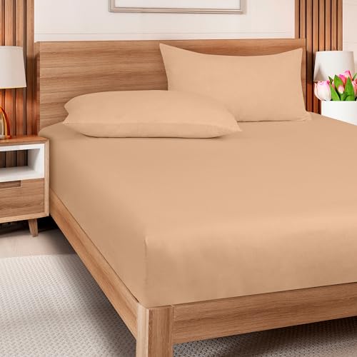 Image of ROYALE LINENS 300 Thread Count 100% Long Staple Combed Cotton Fitted Sheet California King - Super Soft Deep Pocket Bottom Sheet - Fitted Sheets Only - Elastic Sheets (Cal King, Sand)