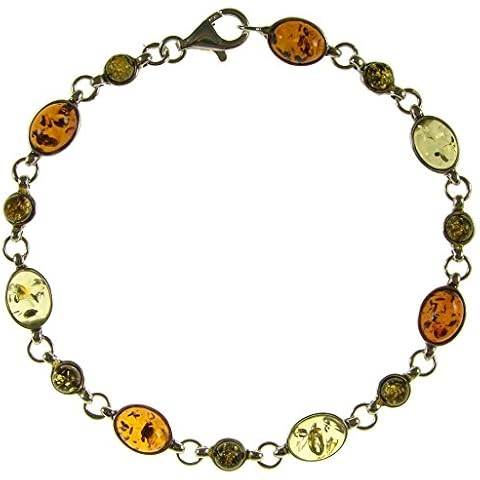 8" inch/20cm baltic amber and sterling silver 925 ladies' multi-coloured bracelet jewellery jewelry Cover