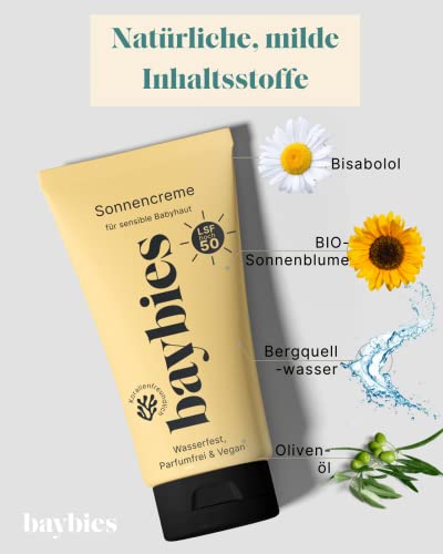 Foto von BAYBIES Baby Kinder Sonnencreme LSF50 | Mineralischer Sonnenschutz für Gesicht & Körper | Sensitiv & Wasserfest | Zertifizierte Naturkosmetik | 50ml