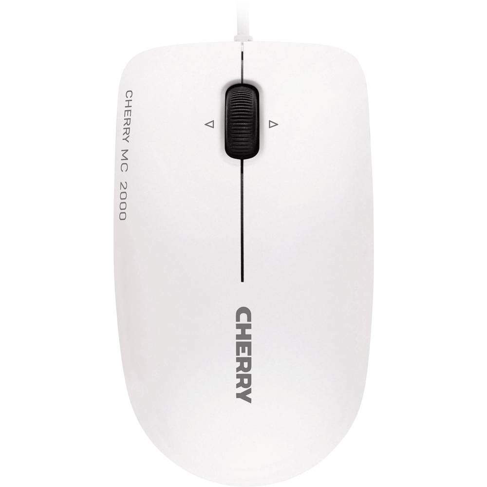 CHERRY MC 2000, Wired Mouse in Standard Size, Symmetrical Design for Right and Left-Handers, 3 Buttons, 1600 Dpi, Tilt Wheel, GS Approval, White-Grey