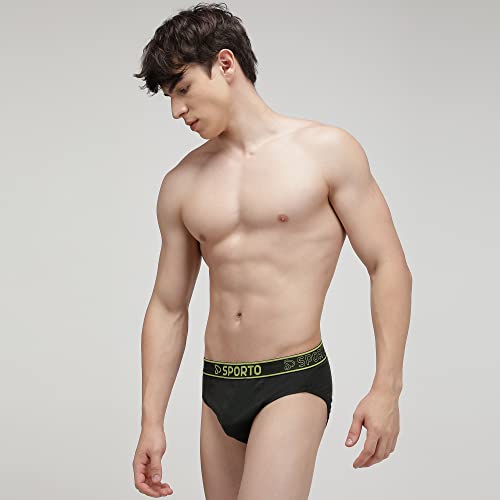 Image of sporto Men's Solid Cotton Brief with Soft Elastic Waistband (Pack of 3) Black