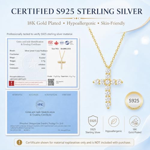 Juvux 925 Sterling Silver Cross Necklaces for Women, 18K Gold Plated Cubic Zirconia Cross Necklace Simple Jesus Cross Pendant Cute Simulated Diamond Jewelry Religious Minimalist Gift — view 5