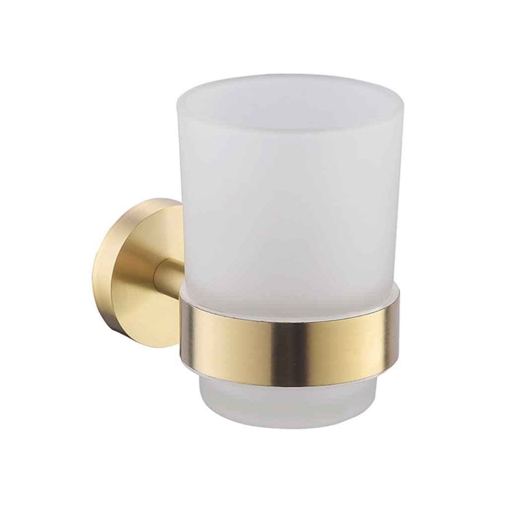 WRIST Toothbrush Holder,Wall Mounted Toothbrush Tumbler Holder Stainless Steel Toothbrush Holder with Frosted Glass Cup,Brushed Gold