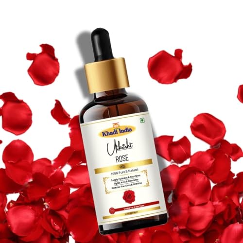 Image of Utkrisht Khadi Rose Essential Oil 15 ml | Pure & Natural Cold Pressed Oil | For Skin & Hair Care, Aromatherapy, Relaxation, Massage & Body Oil | Suitable for All Skin Types | For Men & Women