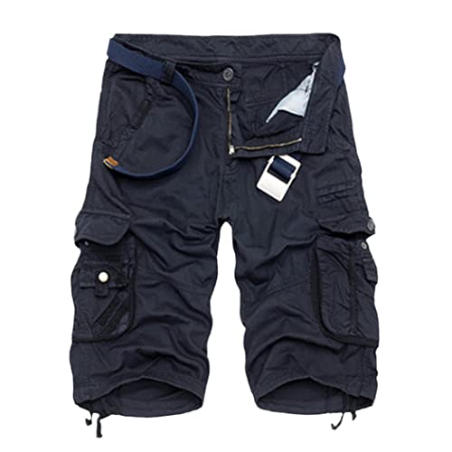 Short cargo militaire homme camouflage bleu foncé en coton taille 58 sans ceinture
