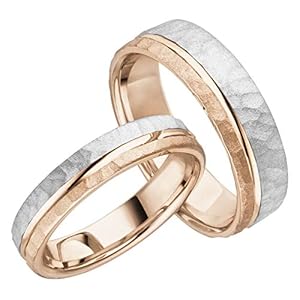 JC Trauringe Zilver 925 paar prijs trouwringen roodgoud witgoud geplateerd I brede partnerringen met gravure in luxe doos I 2 trouwringen herenring 5,5 mm & damesring 4,0 mm LC131-P-3, Zilver,