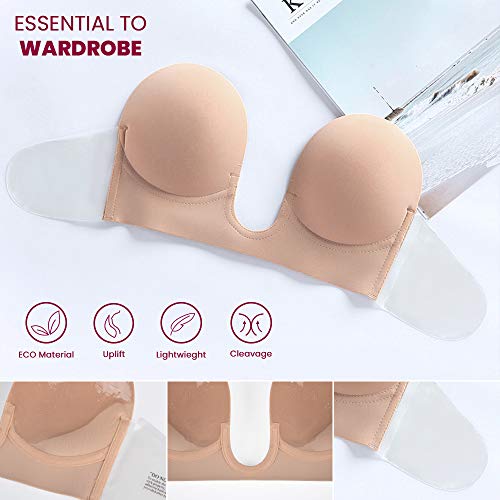 JOATEAY Sticky Bra-Deep Plunge Strapless Backless Reusable Underwire Push Up Adhesive Bra4