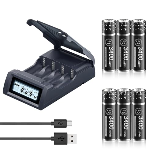 6 Pack AA Lithium ion Rechargeable Batteries 4 Bay LCD