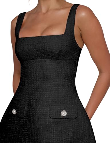 Image of Women's Sleeveless Tank Dress Square Neck Adjustable Straps Backless Mini Dress
