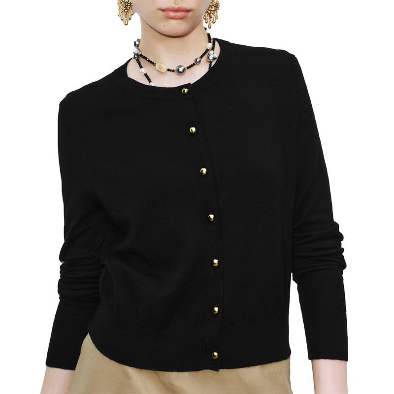 URBAN REVIVO Womens Cardigan Knit Button Crewneck