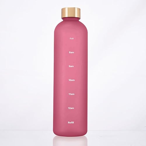 Miniatura 9 de Botella de agua de plástico de 32 onzas, botella de agua delgada con marcador de tiempo, 1 litro de gran capacidad marcado con tiempo lindo botellas