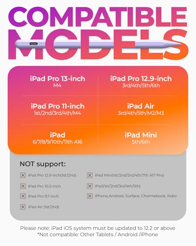 Image of Stylus Pen for iPad 10th&11th Gen, Digital Pen for Apple iPad(2018-2025), Tilt Sensor Pencil for iPad Compatible with iPad Pro 11 /12.9 /M4, iPad 6-11th, iPad mini 5 /6, iPad Air 3 /4 /5 /M2 /M3 - Purple