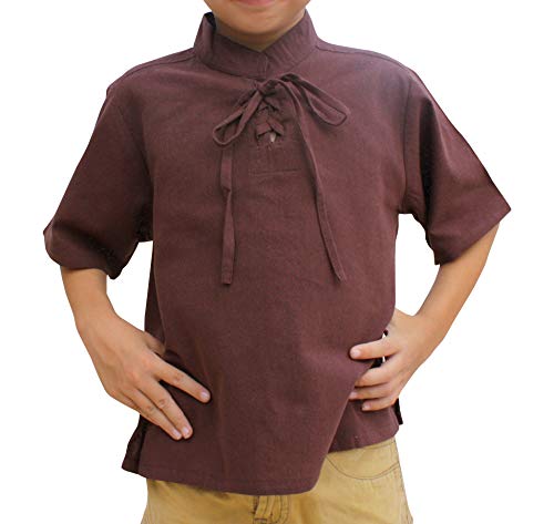 Image of Childrens Chinese Collar Renaissance Tie Chest Short Sleeve Cotton Shirt