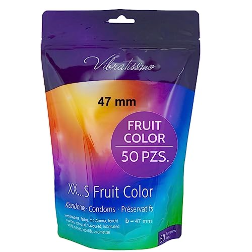 VIBRATISSIMO Condones Fruit Color paquete de 50 | sensitivos y extra húmedos | para hombres | bolsa de condones recerrable | Multicolor | Extrafinos | b=47 mm