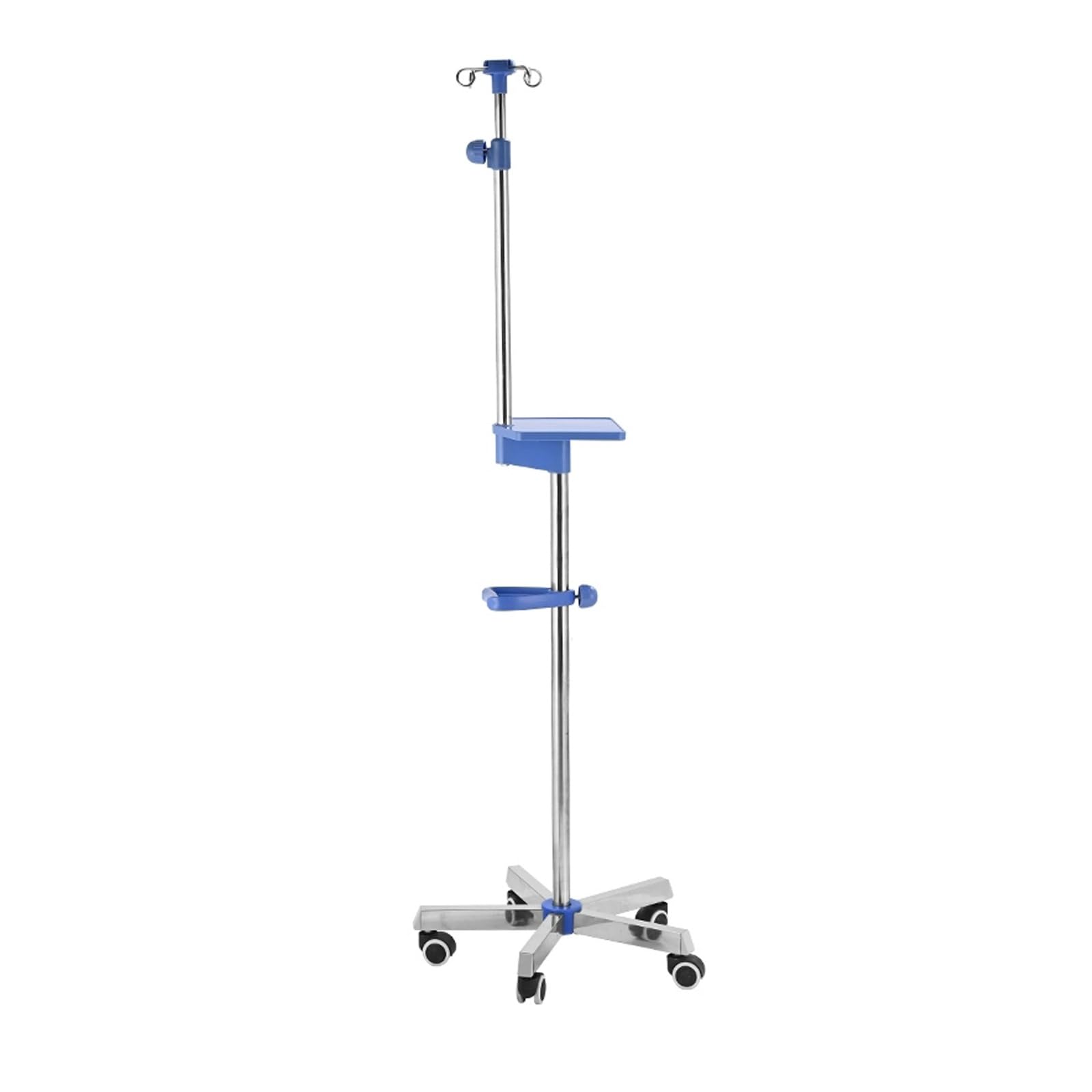 Supporto per Flebo, Palo for Flebo Medico con Rotelle, in Acciaio Inox, Altezza Regolabile 150-200 Cm, Perfetto for Ospedale(Blue)