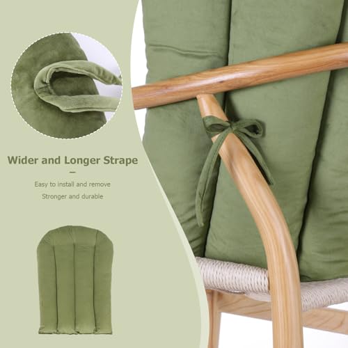 Image of Lucky Monet 5PCS Velvet Glider Rocker Replacement Cushions, Thickened & Supportive Rocking Chair Cushion Set with 29.5 Inch High Backrest & Storage Pockets, for Indoor Nursery Glider & Ottoman, Green
