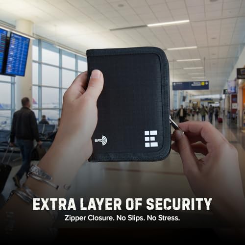 Image of Zero Grid RFID Passport Holder & Travel Wallet, Zippered Wallet for Men & Women, Fits Passport, Cards, Cash, Tickets, ID, Sim Card; Premium & Compact Travel Document Holder - Midnight Black