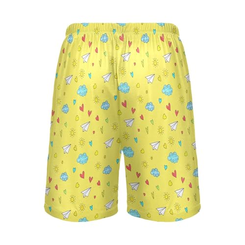 Men's Pajama Shorts Plane Heart Yellow Pajama Bottoms Casual Athletic Sleep Shorts with Pockets 23026592