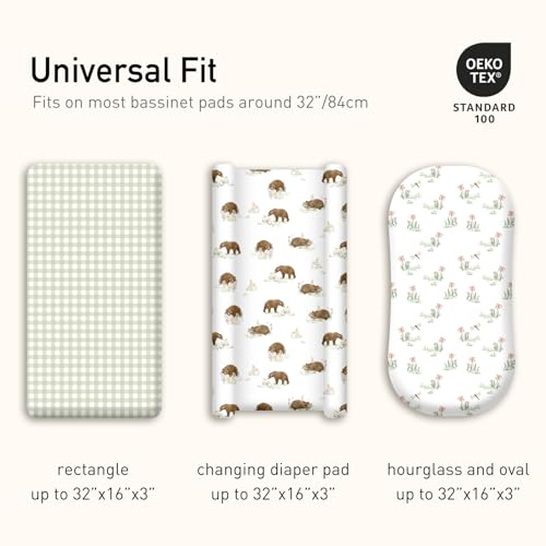 Image of Gllquen Baby Bassinet Sheets 4 Pack, Breathable Cozy Fitted Mattress Sheet | 32 inchx16 inch Soft Baby Sheets for Boys Girls, Compatible with Halo, Snoo, Uppababy, Universal fitted,Baby Gift,