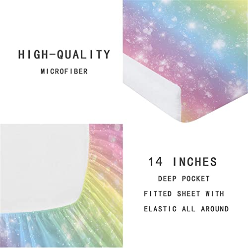 Urlinens Rainbow Fitted Sheet And Pillowcase Set Twin Size, Tie Dye Pastel Glitter Bed Sheet For Kids Girls Teens, Soft Microfiber Fun Girly Rainbow Bedding Decor 2 Piece Colorful Sheet Set #TOP3