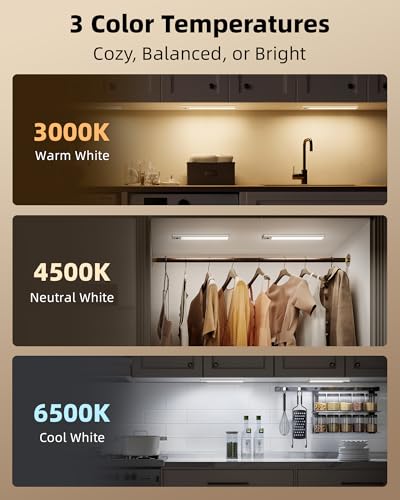 Image of EZVALO 3-Pack 12inch Under Cabinet Lighting with Remote, 3300mAh Rechargeable Motion Sensor Lights, Magnetic Dimmable Closet Light, 3 Color Temps Wireless Lights for Kitchen, Pantry, Stair
