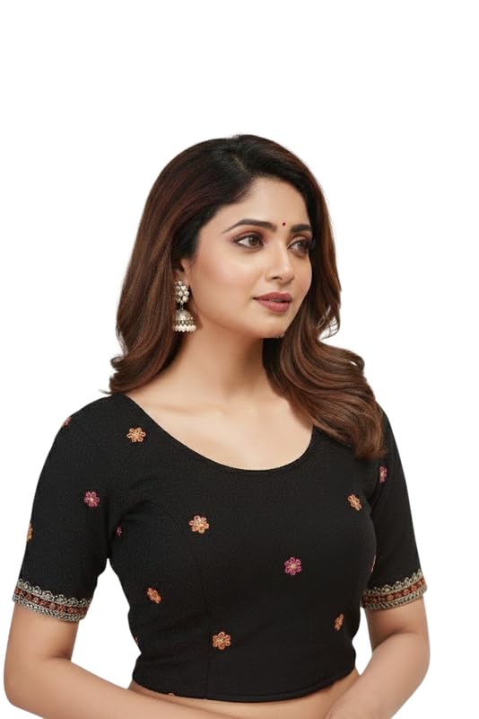 paarth enterprise Women’s Purple Butti Embroidered Stretchable Readymade Blouse-picture-55
