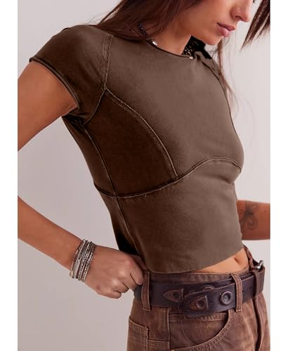 Aimiray Women's Y2k Basic Tees Short Sleeve Fitted Baby Tees Slimming White Cute Crop Tops Summer Tight Shirts2