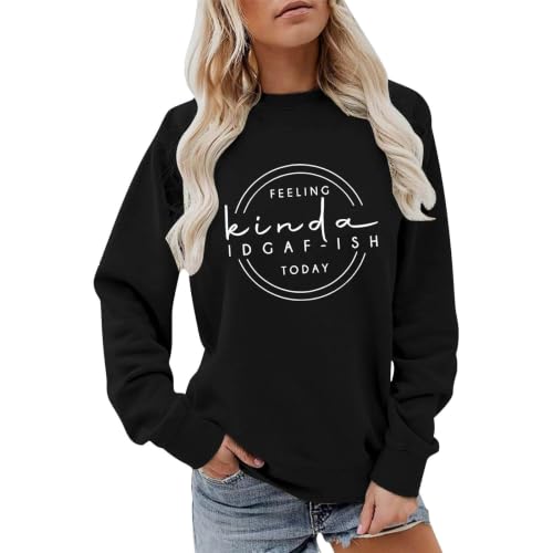 Image of Womens Loose Fit Crew Neck Sweatshirt, Womens Pullover Sweatshirt Black