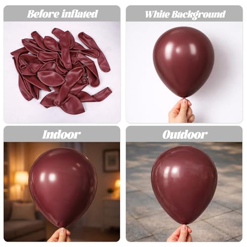 Image of Voircoloria 90pack Burgundy Balloons Different Size 18 /12 /10 /5 Inch Maroon Balloon Garland Arch Kit for Graduation, Thanksgiving Day, Autumn Fall Theme Party, Wedding, Birthday Decorations