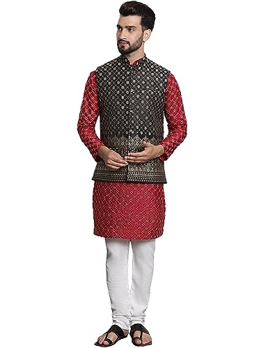 Image of SOJANYA (Since 1958 Men's Silk Blend Kurta and Pyjama with Nehru Jacket