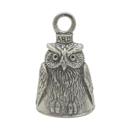 Image of Guardian Bell Owl Good Luck Bell w /Keyring & Black Velvet Gift Bag | Motorcycle Bell | Lead-Free Pewter | Good Luck Gift to Friends & Family | Bike Bell | Made in USA