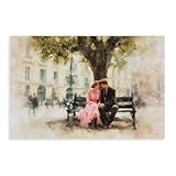 UZWGG 1pcs Unframed Street Bench Couple Watercolor Painting Vintage Antique Neutral Intimate Lover Canvas Decor Wall Art Modern Home Office Corridor Bar Decor（Canvas Only） 12x18inch(30x45cm)