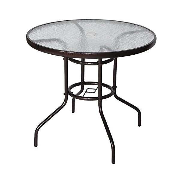 Cloud mountain 32 outdoor dining table patio tempered glass table patio bistro table top umbrella stand round table deck garden home furniture table dark chocolate  urban country home decor