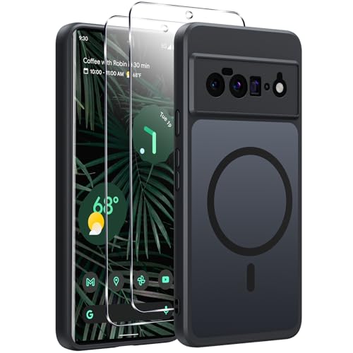 Yxnvixn Magnetic for Google Pixel 6 Pro (5G) Case with 2* Screen Protector [Compatible with Magsafe] Translucent Matte Back Shockproof Anti-Fingerprint Phone Case Cover 6.71-Inch Black