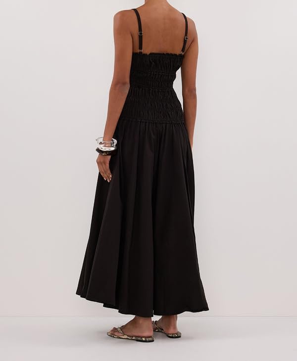 Womens Summer Spaghetti Strap Maxi Dress Scoop Neck Ruched Flowy Long Dresses Casual Sleeveless Cotton Sundress - Image 2