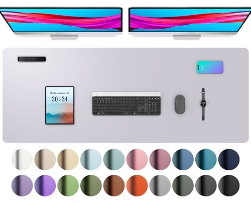 Image of Aothia Large PU Leather Desk Pad Protector - Non-Slip Mouse Pad & Writing Mat for Office /Home, Waterproof, Easy to Clean (Smoky Lavender, 48 inch x 17 inch)
