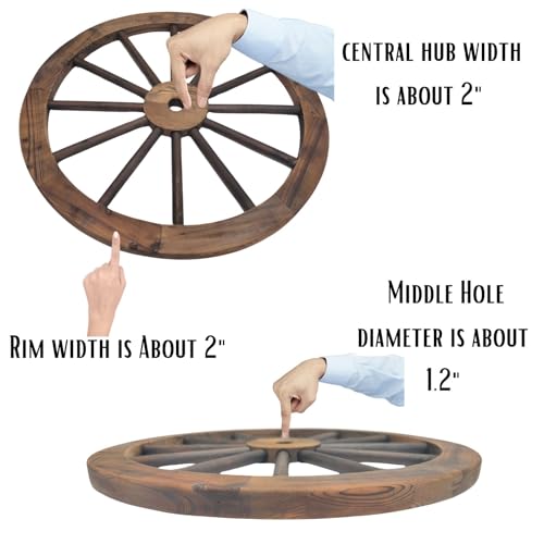 Rustic Western Wood Wagon Wheel Wall Decor Set of 2 | Country Farmhouse Wild West Party Decorations | Home Yard Garden Patio Indoor or Outdoor Cowboy Pioneer Style Garage Bar Decor (Dark Brown 32 Inch) by AMAJY - Used condition - Image 4