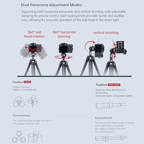Falcam TreeRoot 61" F38 Pro Trípode de Viaje de Bloqueo rápido, con Cabeza de Bola de amortiguación de 360 Grados, Capacidad de Carga de 5 kg/11 Libras, trípode de Fibra de Carbono con Tornillo de 1 - imagen 7