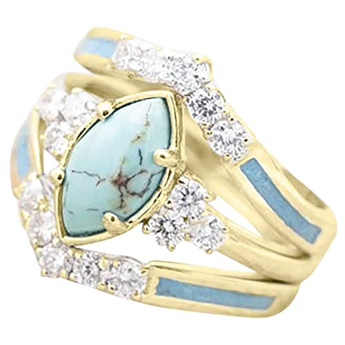 Bnwoinb 3 PièCes SéRies Bague Ensemble Naturel Turquoise Diamant Anneaux FêTe des MèRes Anniversaire Cadeau Bijoux pour Femmes, Filles, Maman, Elle, Argent-Couleur 8 Cover
