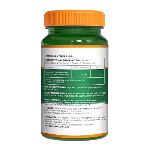 Image of Pure Nutrition Fenugreek 1200mg, Methi Extract 50% Saponins, 120 Veg Capsules, Herbal Supplement for Men and Women, Supports Metabolism and Weight Management