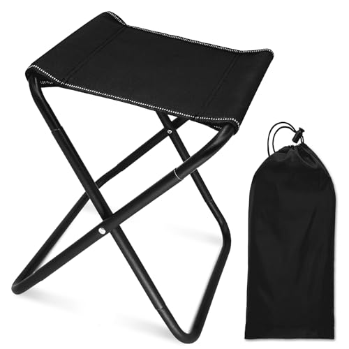 HYEPNED Folding Stool Black 150 kg Load Capacity Folding Stool Reinforced Carbon Steel Frame