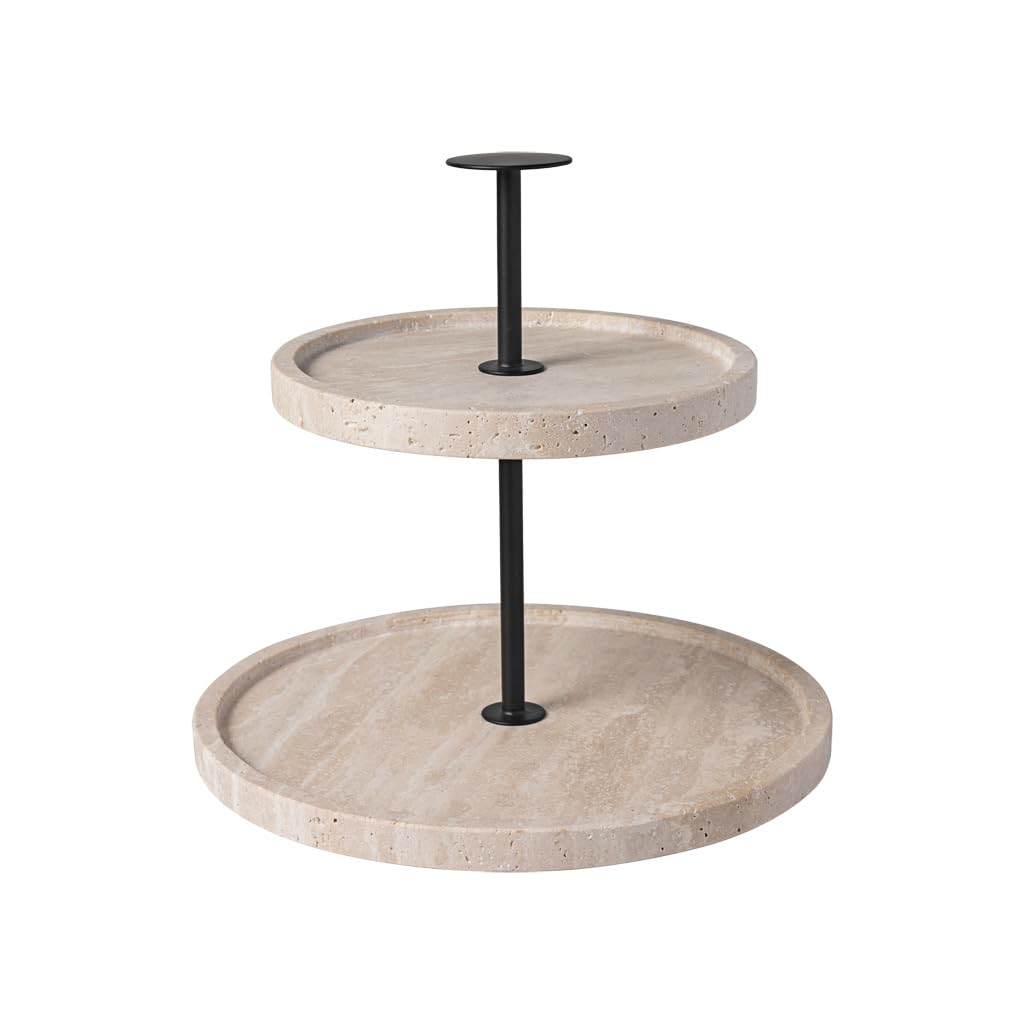 Villeroy & Boch - Manufacture Travertine alzata beige, artigianale, design elegante in pietra naturale, tonalità sabbia, per buffet, decorazione in pietra per la tavola, decorazione, travertino