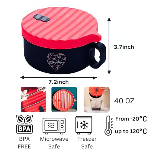 image for AI LOVE PEACE Ramen Bowl, 40 oz Microwaveable Noodle Cooker for Ramen,