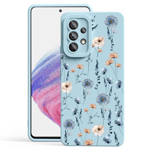 CASBST for Galaxy A53 5G Phone Case, Printed Silicone, Blue Wildflowers