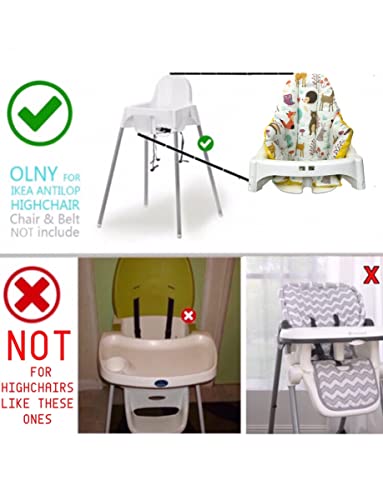 Image of Cushion - Washable & Reversible One-Piece Cotton Seat Pad for IKEA High Chair Accessories, Compatible with Antilop (Nature Yellow)