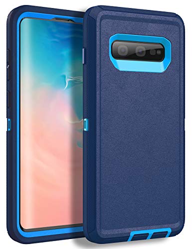 MXX Heavy Duty Defender Case, Compatible with Galaxy S10 Plus Full Armor Body Cover Shockproof Protection Bumper Built-in 3 in1 Layers Hybrid TPU Rugged Rubber with Hard PC Panel for S10+Plus - (Blue)