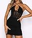 Sexyshine Women's Halter Sleeveless Bodycon Mesh Dress Sexy Backless Cross Ruched Corset Party Club Mini Dresses(30176BL,S) Black